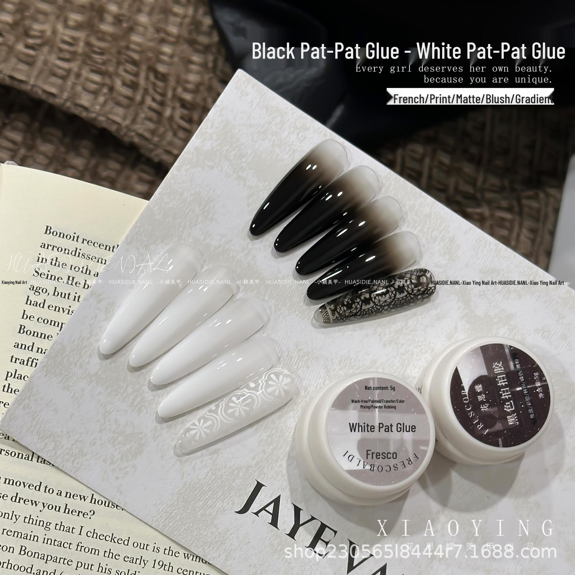 Nail Art Black & White Gel: High Saturation, No-Wipe, Blendable, Thick for Gradient & Transfers Black Pat-on Gel 5g