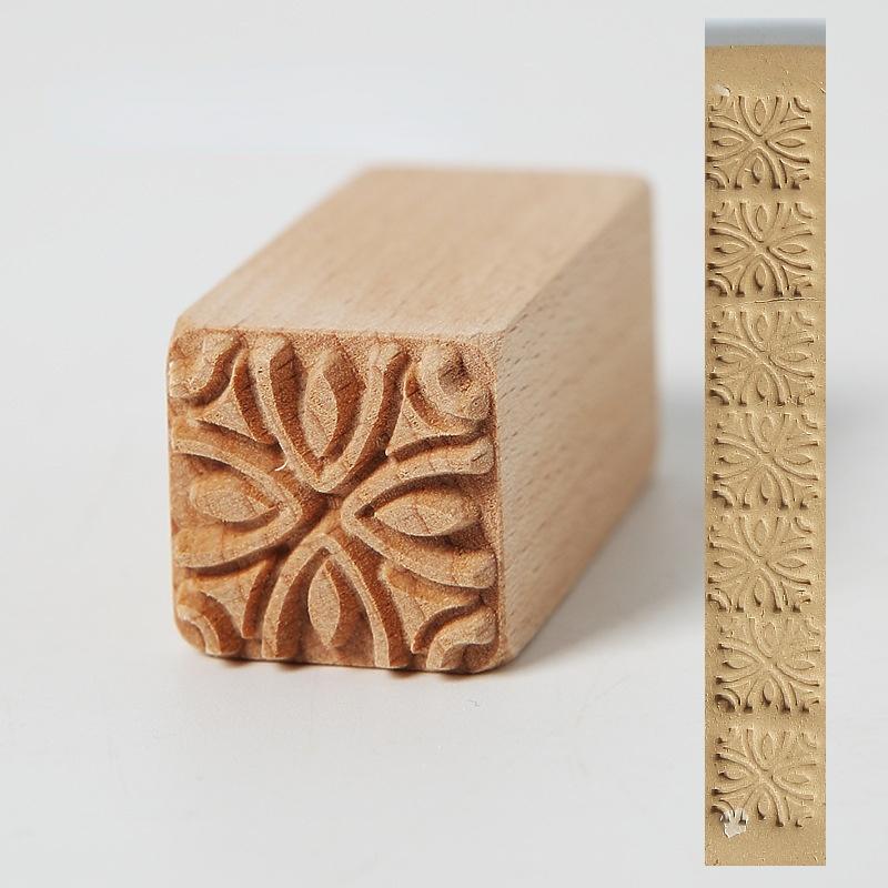 Pottery Wood Texture Seal 16-piece Set of Solid Wood Cartoon Seal Tool Pottery Clay Clay Moon Cake Stamp Mold