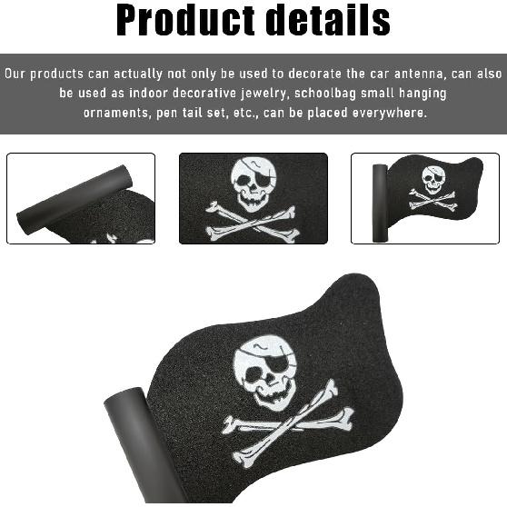 Povtii Pirate Flag Car Antenna Topper, Skull Crossbones Partern Automotive Antenna Topper, Cool Pirate Flag Shaped Auto Antenna Ball for Most
