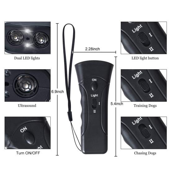 Yousheng Ultrasonic Dog Repeller Long Battery Life Powerful Frequency Super Bright LED Black Double-head Control ABS Anti-Barking Pet Dog Repeller for