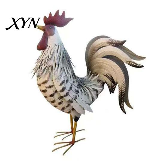 Colorful Garden Rooster Metal Statues, Waterproof Chicken Sculpture, Star Pattern Yard Decor Deco Outdoor Ornament for Patio Lawn Backyard Decorative