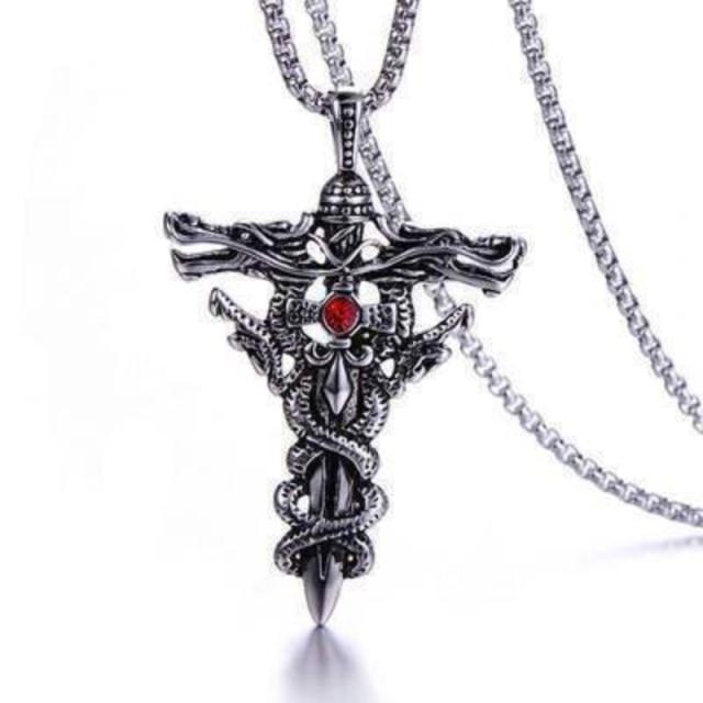 Stainless Steel Jewelry Double Dragon Sword Titanium Steel Pendant Necklace Pendant Retro Punk Cross Transit Chic Fashionable Male AccessoriesFashion