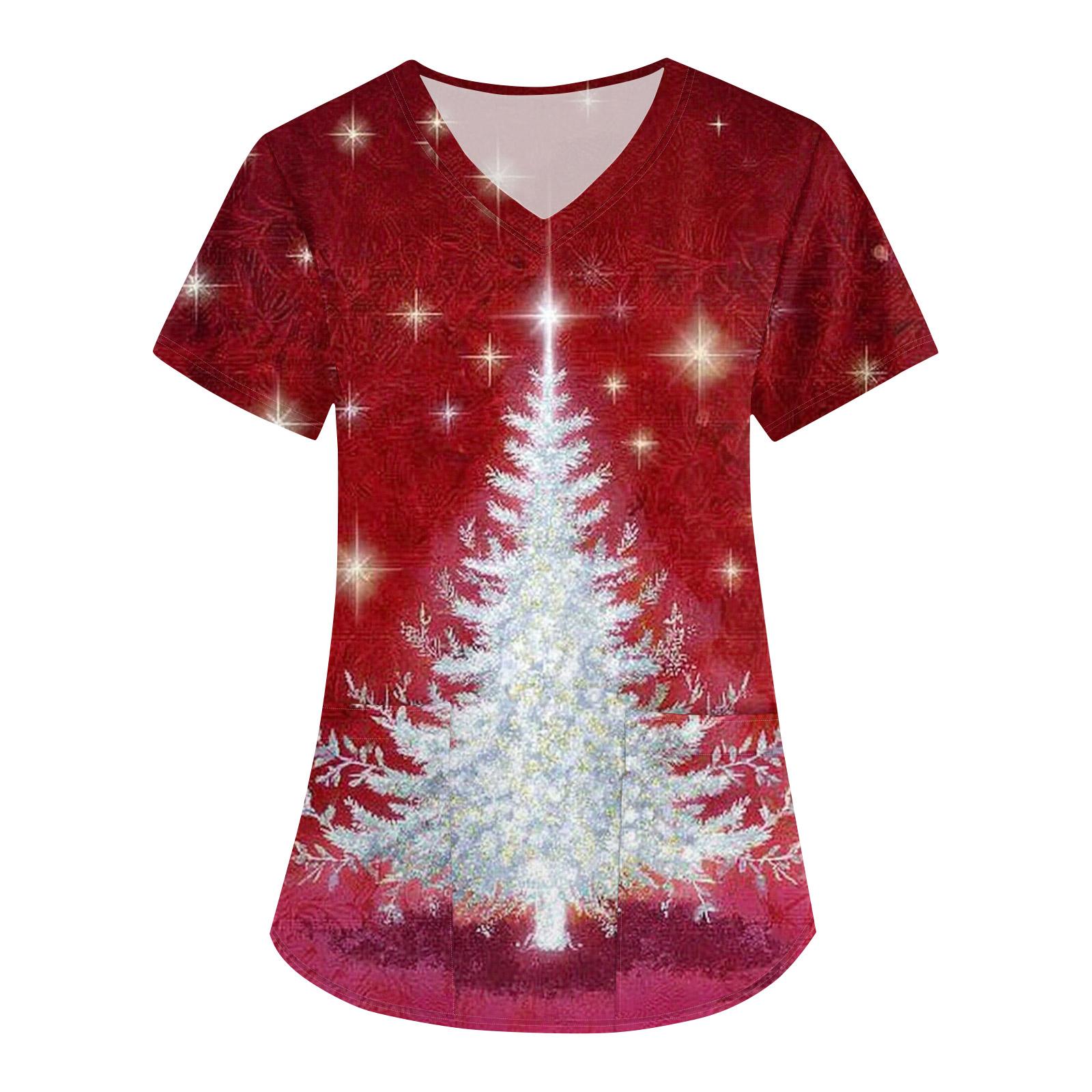 

Женские модные комбинезоны с V-образным вырезом и короткими рукавами, с карманами, топы с рождественским принтом, одежда XXL красный