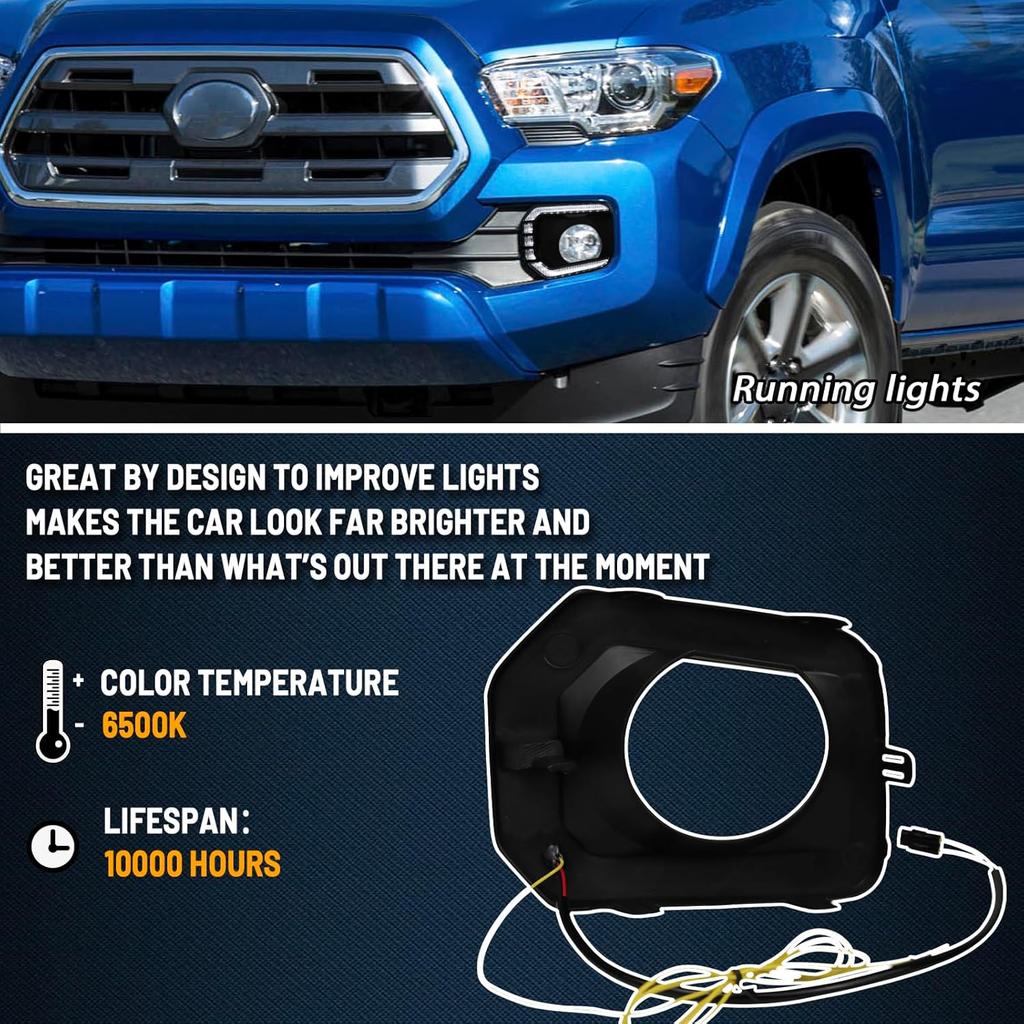 Switchback White/Amber LED Front Fog Light Daytime Running Lamp Amber Sequential Turn Signal Light Feature Compatible With Toyota Tacoma 2016-