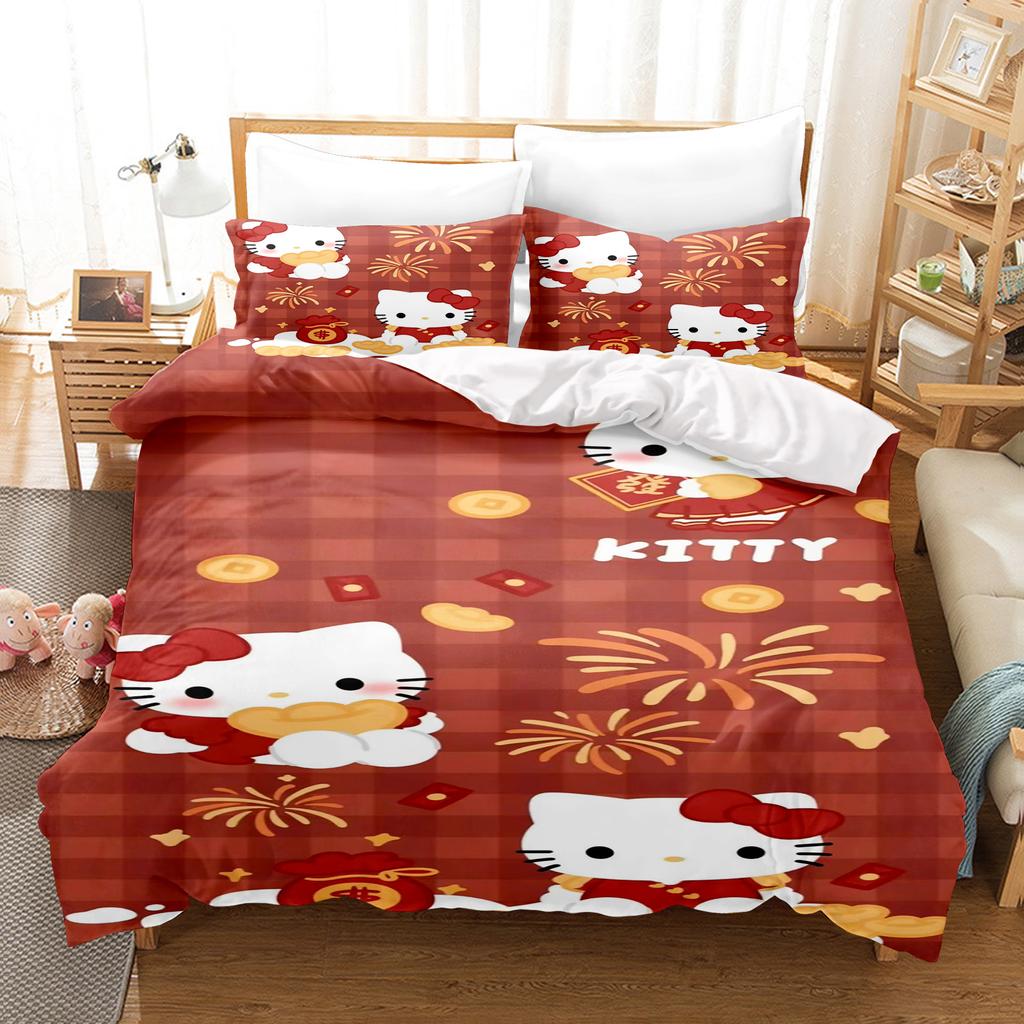 Juego de Funda Nórdica Hello Kitty Fundas de Cama Juego de 3 Piezas 1 Funda de Edredón Lujo Infantil Doble