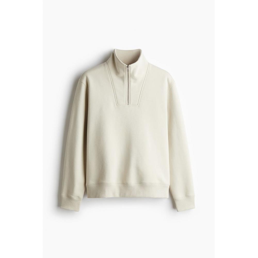 H M Regular Fit Zip Detail sweatsHirt ligHt Beige