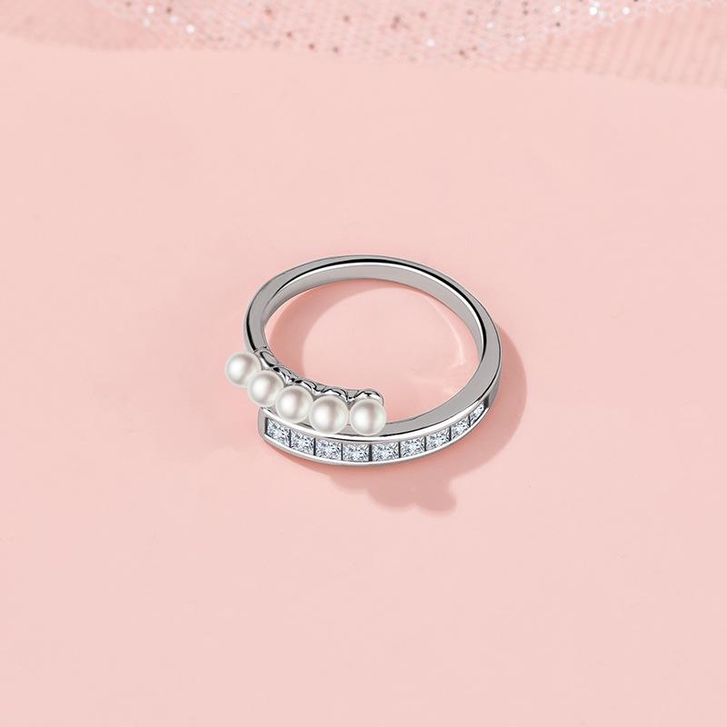Micro-inlaid Zircon Versatile Imitation Pearl Ring Women's Light Luxury Niche French Open Ring