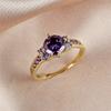 Vintage Female Purple Crystal Stone Charm Gold Color Thin Wedding Jewelry For Women Luxury Round Zircon Engagement Ring
