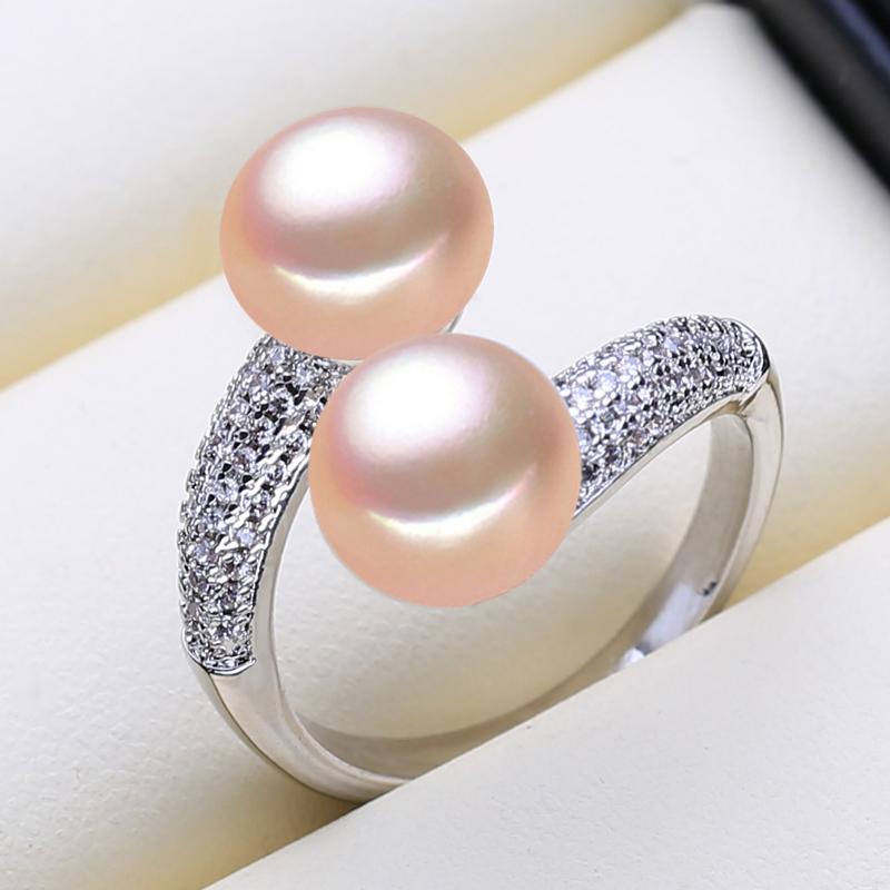 

LSOOYH Natural Freshwater Pearl Rings for Women Classic Silver Color Party Ring Birthday Gifts Wholesale adjustable розовый