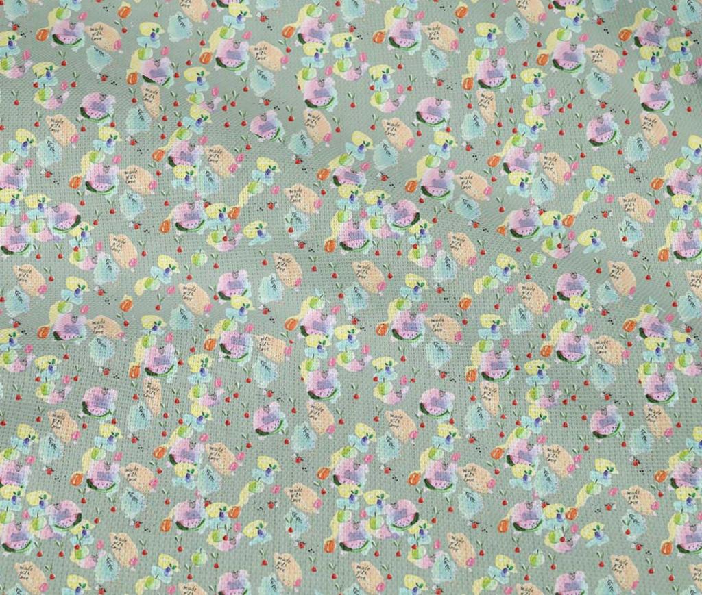 oneOone Cotton Flex Fabric Brush Stroke & Fruits Print Fabric By Yard 40 Inch