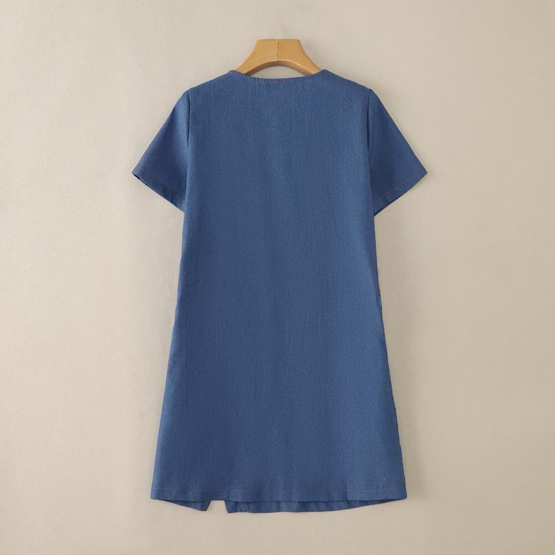 ZANZEA Women Summer Short Sleeves O-Neck H Line Plain Dress