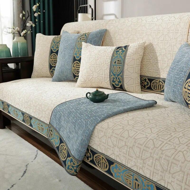 

Чехол для дивана в китайском стиле, утолщенная ткань из синели, защитные чехлы для дивана из цельного дерева для гостиной, всесезонное полотенце для дивана 60x60cm 1pc