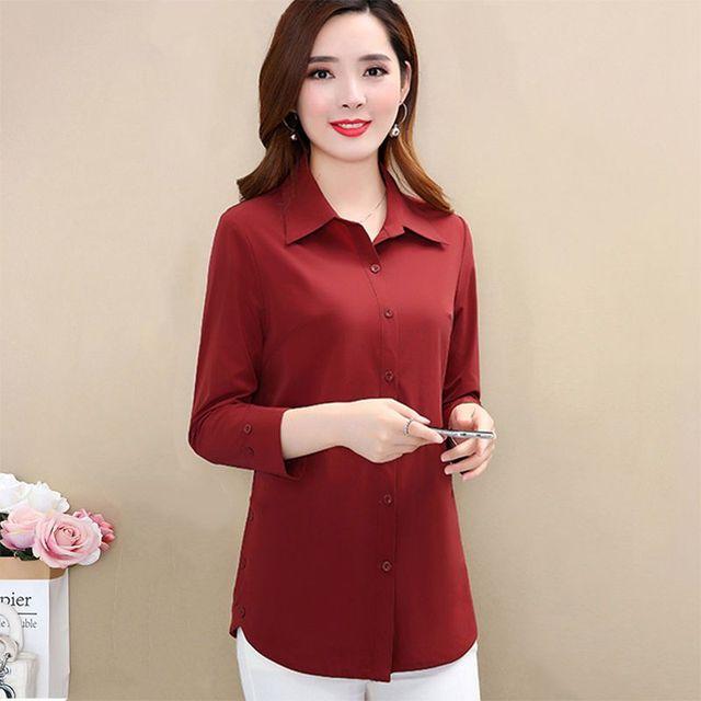 Frauen Frühling Herbst Neue Neun Viertel Sleeve Shirt Top Mama der Outwear Einfarbig Drehen Unten Kragen Bodenbildung Bluse m-5XL