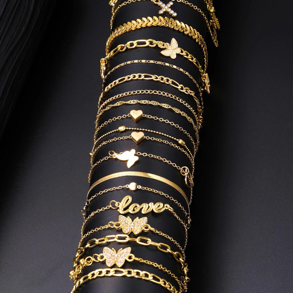 18 Stück Böhmisches Sommer Strand Fußkettchen Set Für Damen Vintage Schmetterling Herz Kristall Anhänger Fußkettchen Modeschmuck Geschenk Neu
