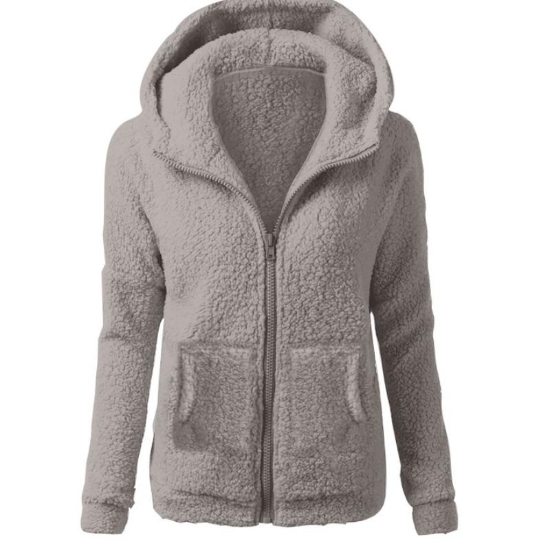Loose Hooded Plush Zipper Solid Color Sweater Jacket Top