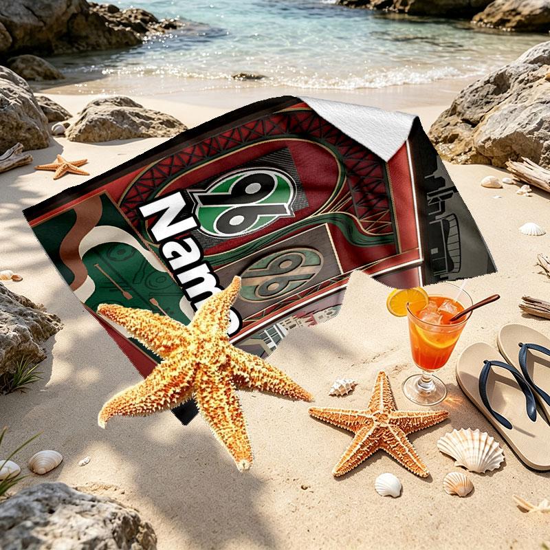 Custom Name Personalized Hannover 96 Football Print Beach Towel, for Trip Camping Beach Party Home Decor, Birthday Gift for Family & Friends