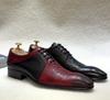 Fashion Luxury Men's Genuine Leather Dress Shoes Black Red Pointed Cap Toe Formal Oxford Lace-Up Party Wedding Footwear