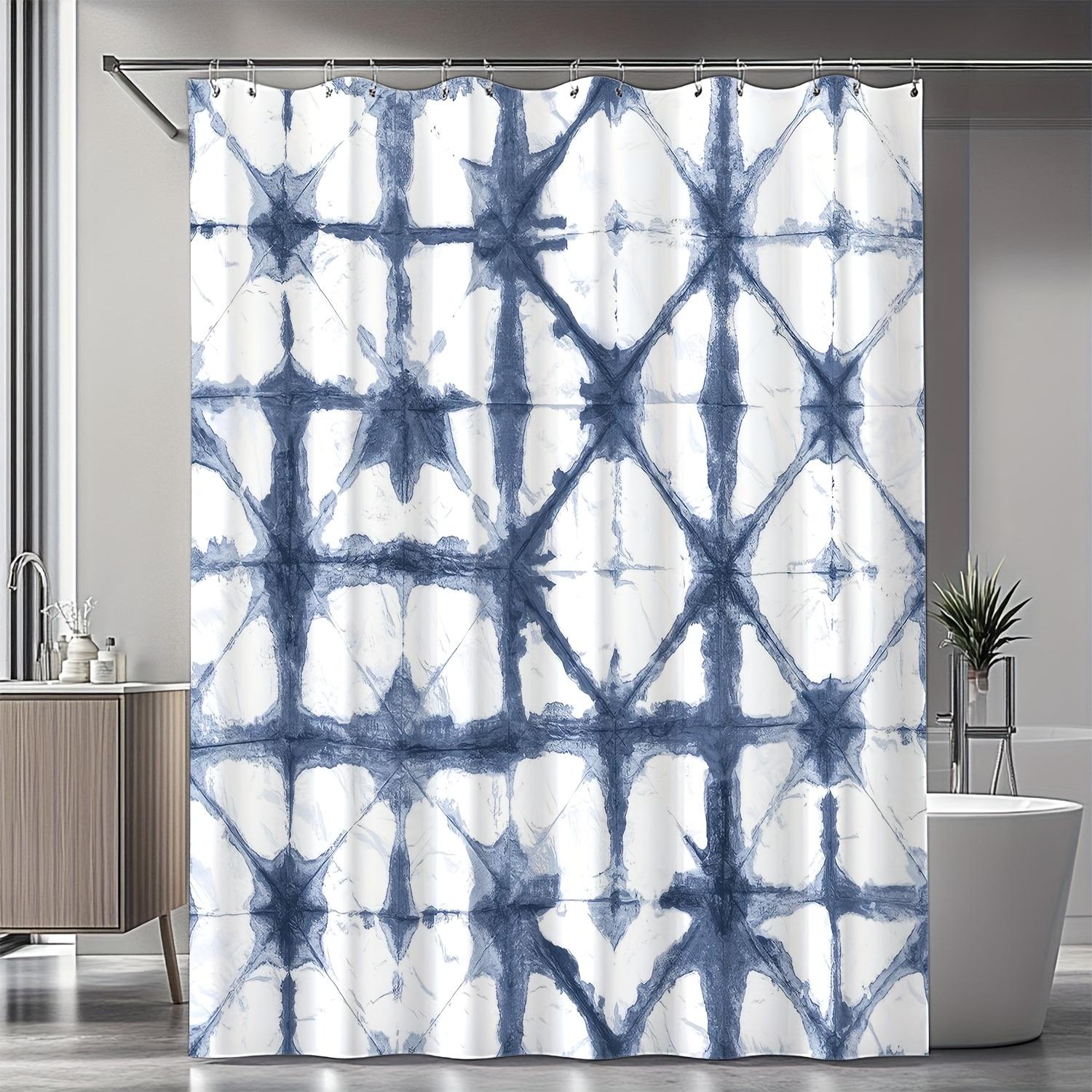 

Modern Abstract Blue & White Geometric Shower Curtain - Machine Washable Polyester, Artistic Star & Line Design, All-Season Use W60H190(CM)-1 Pcs