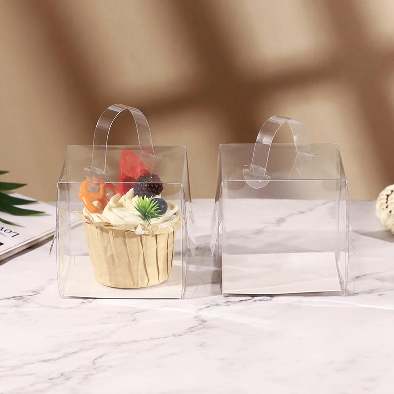 Transparent Cake Box Plastic Dessert Cupcake Packaging Box with Handle Wedding Birthday Party Supplies Gift Wrapping Decoration