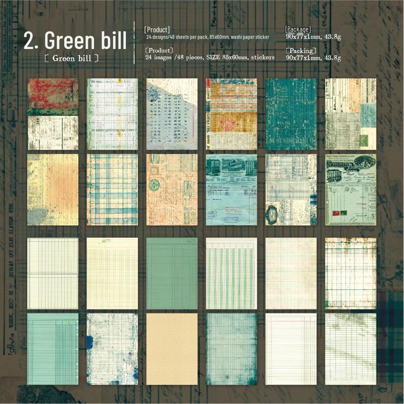 Yan Ji Retro Sticker Book - Old Bill Series: 48 Sheets for Collage & Journaling, 4 Styles Available