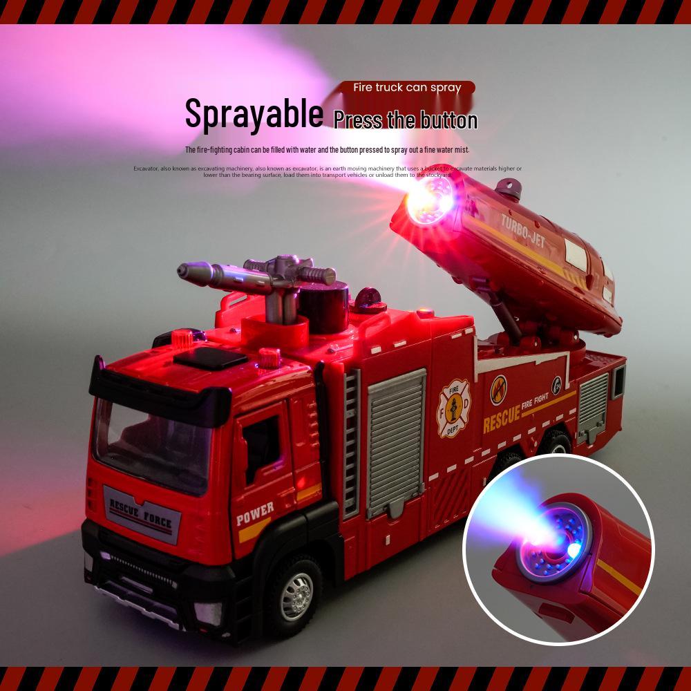 (Boxed) 1:32 Alloy Fire Truck Engineering Model Toy Ornament with Water Spray Simulation