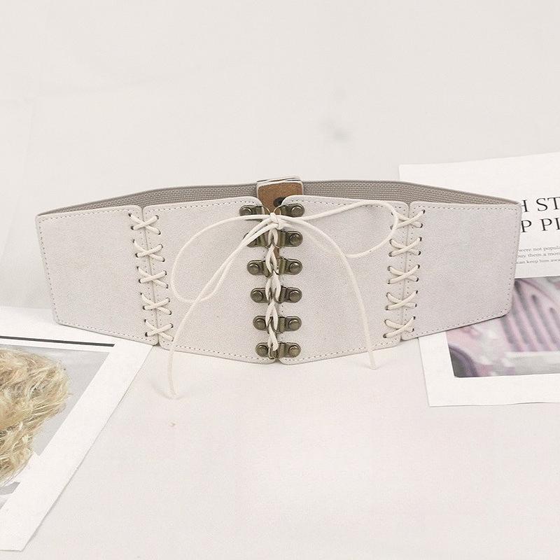 Vintage Suede Lace-Up Waistband Women Woven Decorative Wide Elastic Belt For Dress All-Match Fashion Accessories