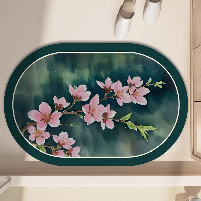 

Pink beautiful flower diatom mud floor mat bathroom toilet door water absorption non-slip foot mat entry door mat 40x60cm15.7x23.6in