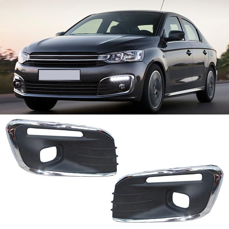 For Citroen Elysee C-Elysee 2017 2018 2019 High Configuration Front Bumper Fog Light Frame Cover Trims Grille Car Accessories