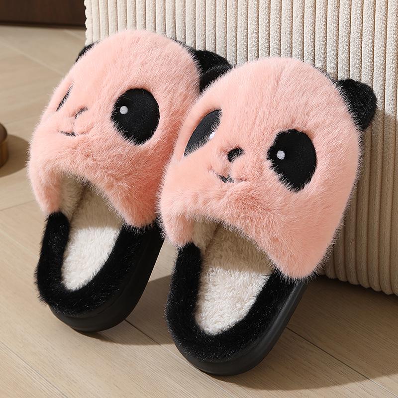 Women's Winter Panda Cotton Heeled Slippers - Cozy, Non-Slip, Plush Velvet for Warmth