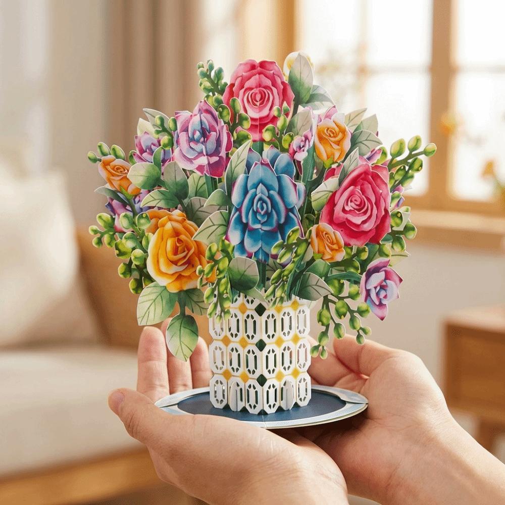 Lavender 3D Pop Up Flower Bouquet Card Romantic Wedding Blessing Card  Mothers Day