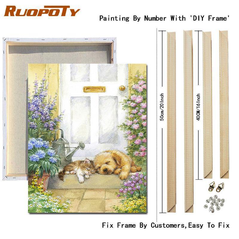 RUOPOTY Kočka malba podle čísel Nástěnná kresba na plátně Jedinečný dárek Obraz podle čísel Zvířecí dekorace do dětského pokoje
