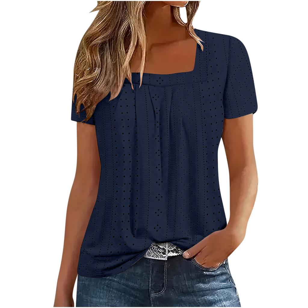 Summer Loose Casual Solid Color Square Neck Short Sleeved Top Versatile Women's T-shirts