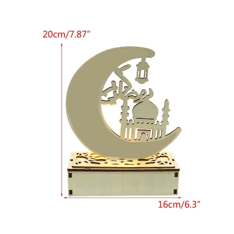 EID Mubaraks Wood Ornament Moon LED Light Ramadans Decoration for Home Islamic Muslims Party Decoration Kareem Eid Gift