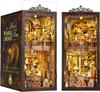 Book Nook DIY Kit Miniature Library Model Bookshelf Decoration Wooden Assembly Kit LED Light and Dust - (with Cover) "Wonder Library