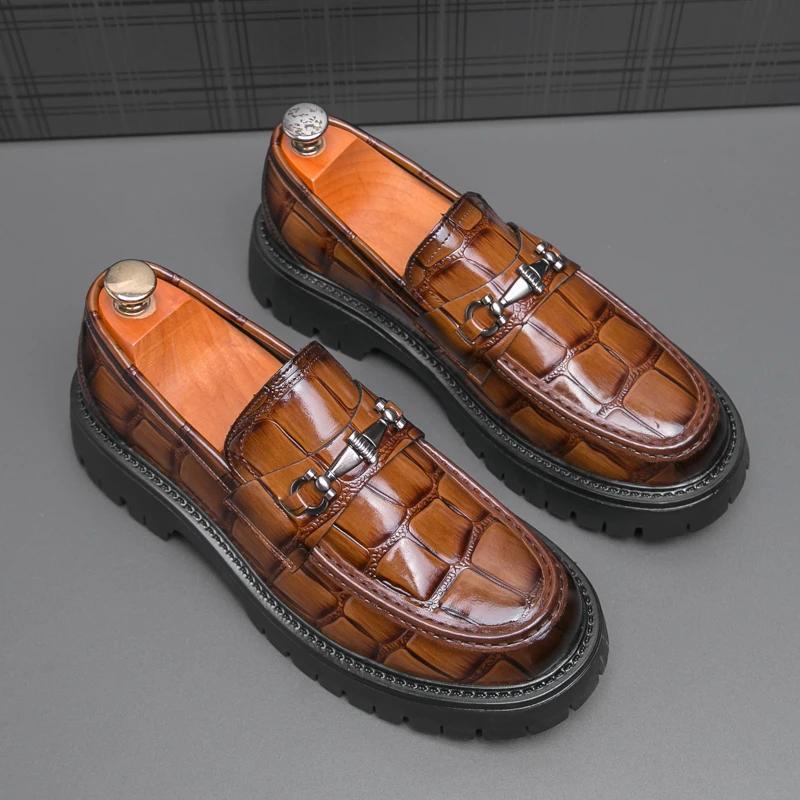 Luxury Brand Men Business Dress Shoes Casual Outdoor Walking Office Loafers Summer Thick Bottom Casual Leather Lazy Driving Shoe