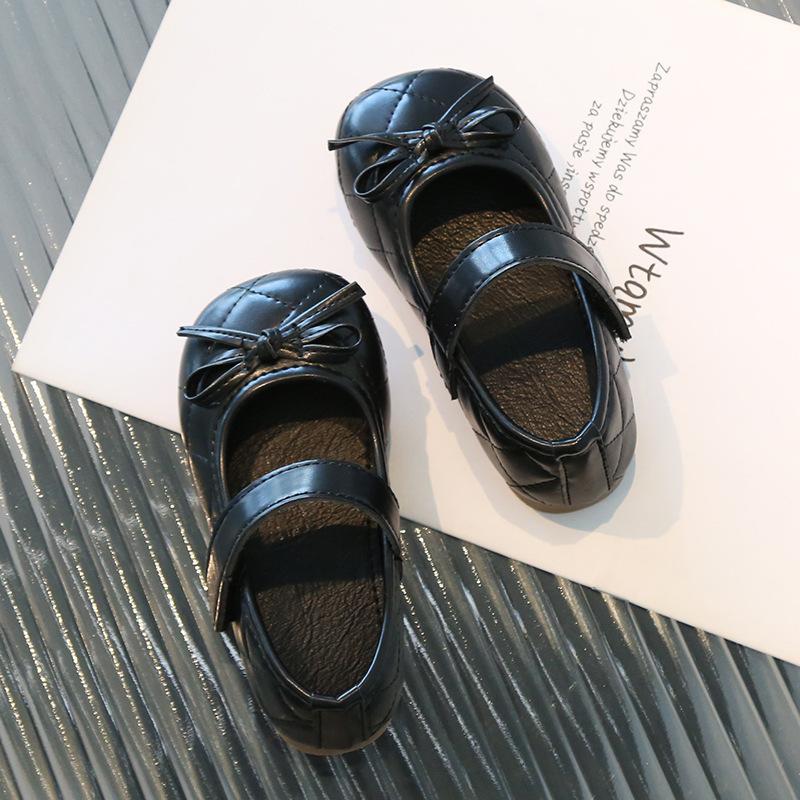Girls Bowknot Princess Shallow Mouth Velcro Casual Kids Leather Single Shoes 21
