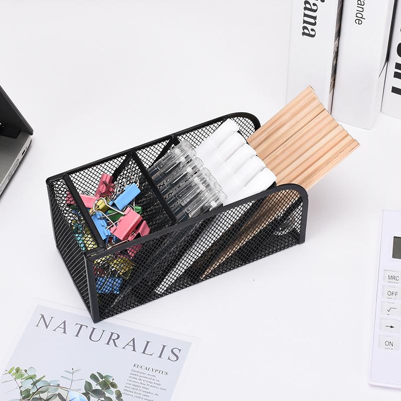 Four-layer Black Mesh Office Desk Storage Box - Multi-functional Pen Holder for School, Home Office and Art Supplies