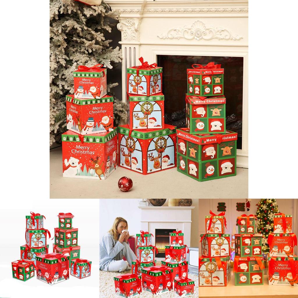 Delicioasă colecție de 3 cutii cadou premium mari pentru Ajunul Crăciunului, cu capac elegant și panglică