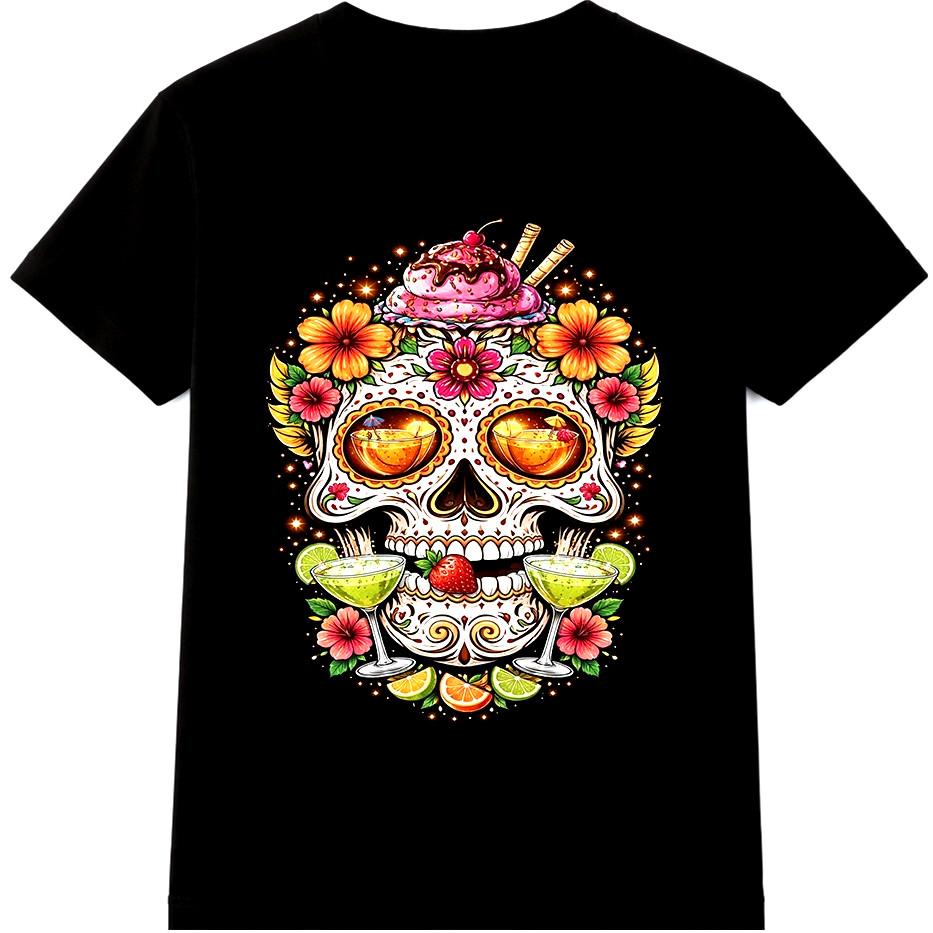 Sugar Skull T Shirt Day Of The Dead Floral Calavera Tattoo Graphic Tee S
