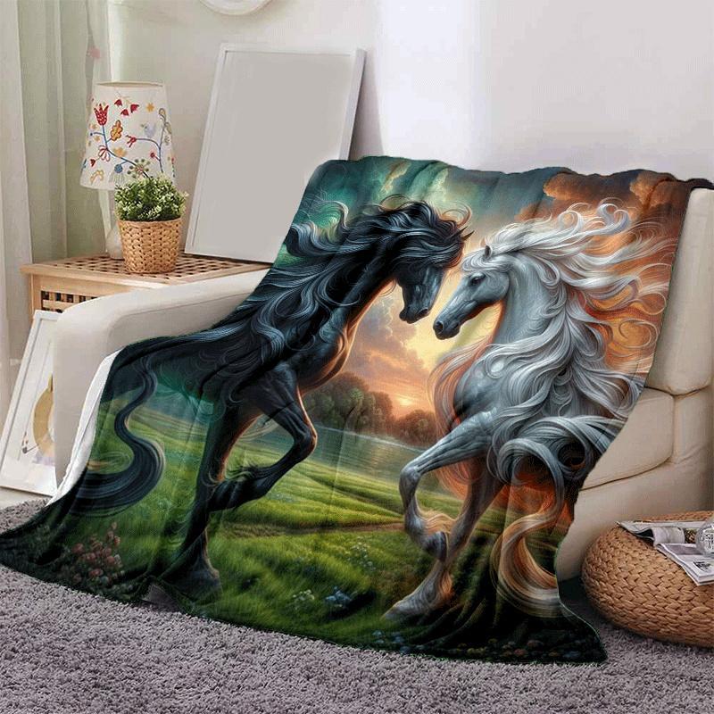 1 Stück Pferdedruck Leichte Flanelldecke, Bequeme und Warme Decke, für Camping Sofa Bett und Couch Büro, Geeignet für Geschenk Decke