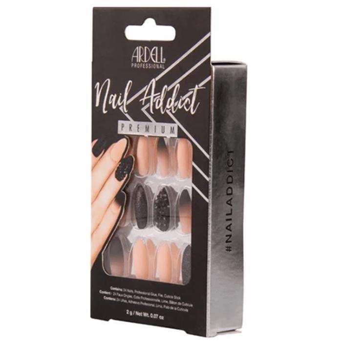 Umělé nehty - Ardell - Black Stud &; Růžové Ombre - 28 kusů - Třpytky - Včetně lepidla