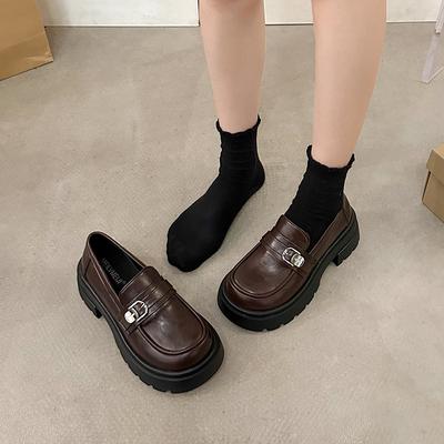 Thick Heel Platform British Style Small Leather Shoes Women's 2025 Spring New Versatile Leather Women's Shoes One Pedal Loafers
