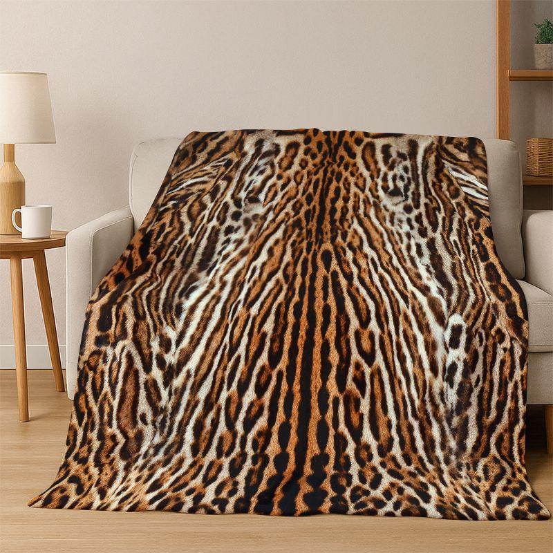 Luxuriöse Leopard-Tiger-Print-Tierfell-Flanell-Decke Weiche Warme Überwurfdecke für Schlafzimmer Wohnzimmer Bett Reise Camping Geschenk