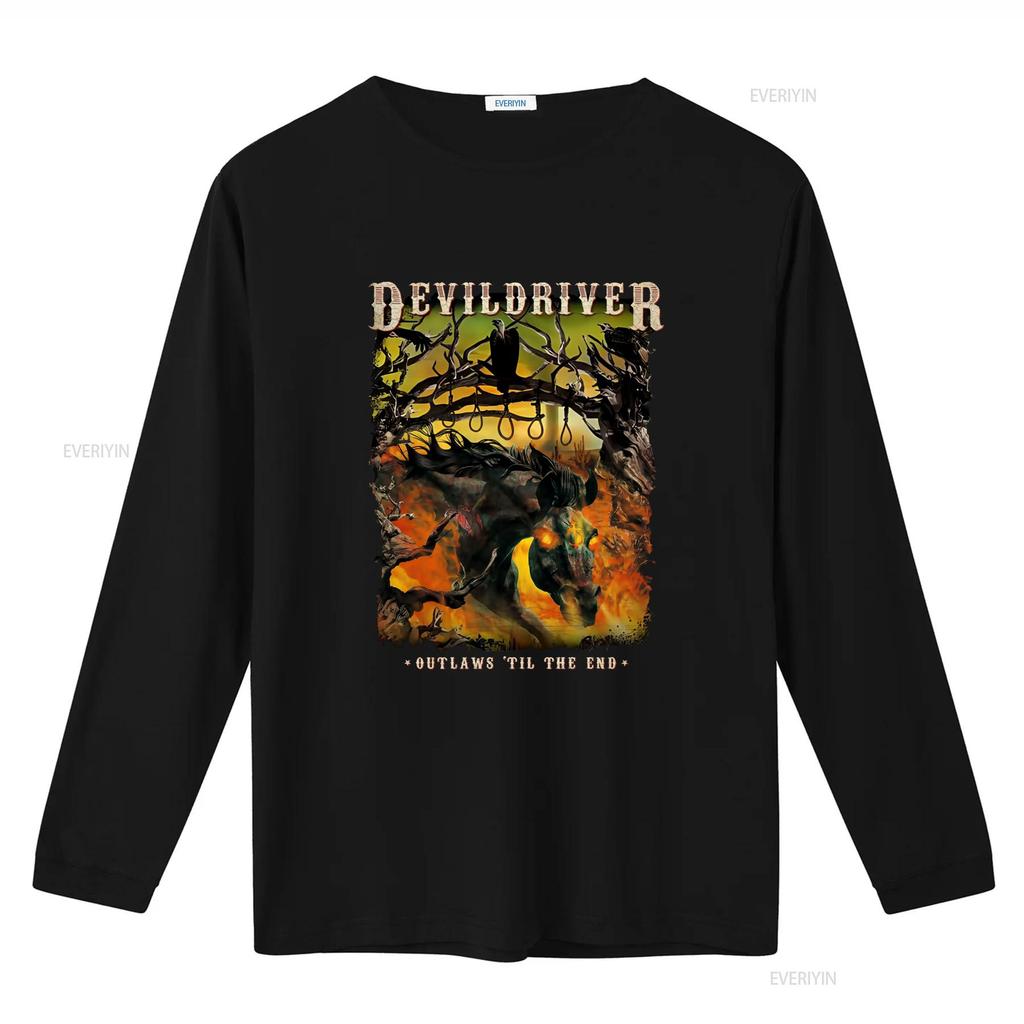 Devildriver Outlaws Til The End T Shirt Black All Sizes Featuring Dark Horse Skull Design vintage Washed Unisex