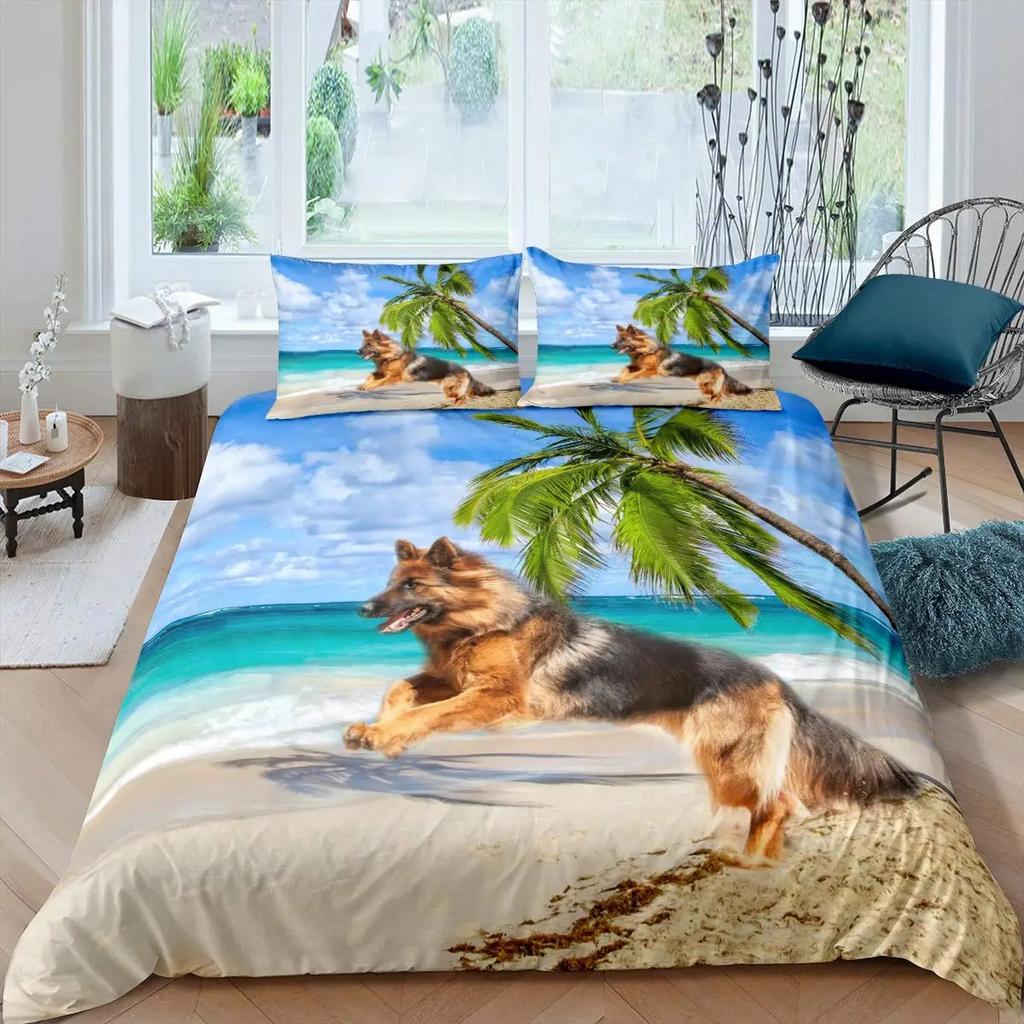 German Shepherd Duvet Cover Set 3D German Shepherd Puppy Print Bedding Set For Boys Girls Pet Animal Theme Comforter Cover