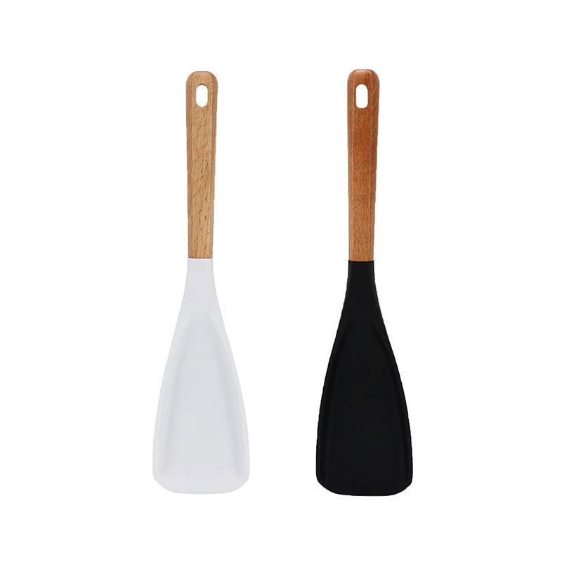 Silicone Cooking Spatula Wooden Handle Dense Shovel Fried Fish Omelette Shovel Non-stick Salad Mixing Spoon Kitchen Tools