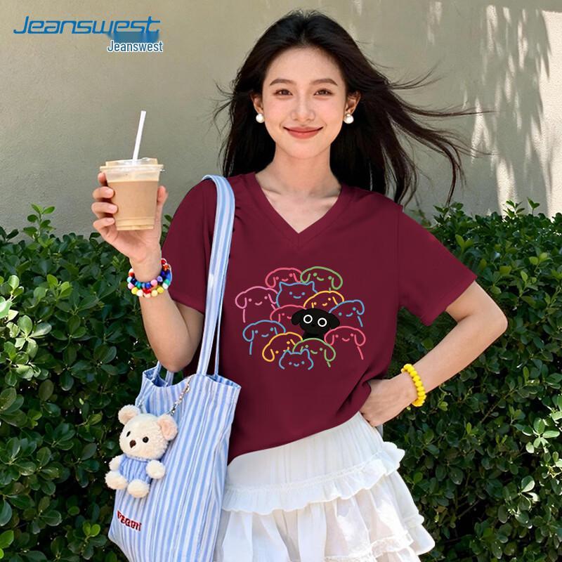 Jeanswest 2026 Summer Women s Pure Cotton V-Neck Short Sleeve T-Shirt M