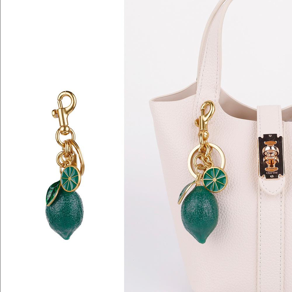 Little Lemon Rhinestone Keychain Trendy Design Creative Artificial Fruit Cute Women's Bag Pendant Car Keychain Ring Cartoon Gift