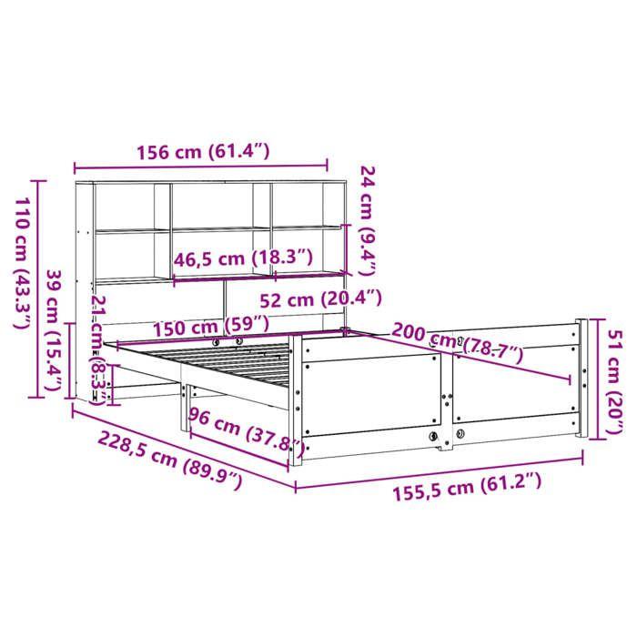 VidaXL Lit bibliothèque sans matelas 150x200 cm bois massif de pin 3322473