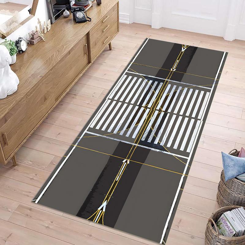 3D Visual Airplane Runway Long Runner Rug Aviation Enthusiast Durable Fade-resistant Non-slip Carpet for Hallway Entryway
